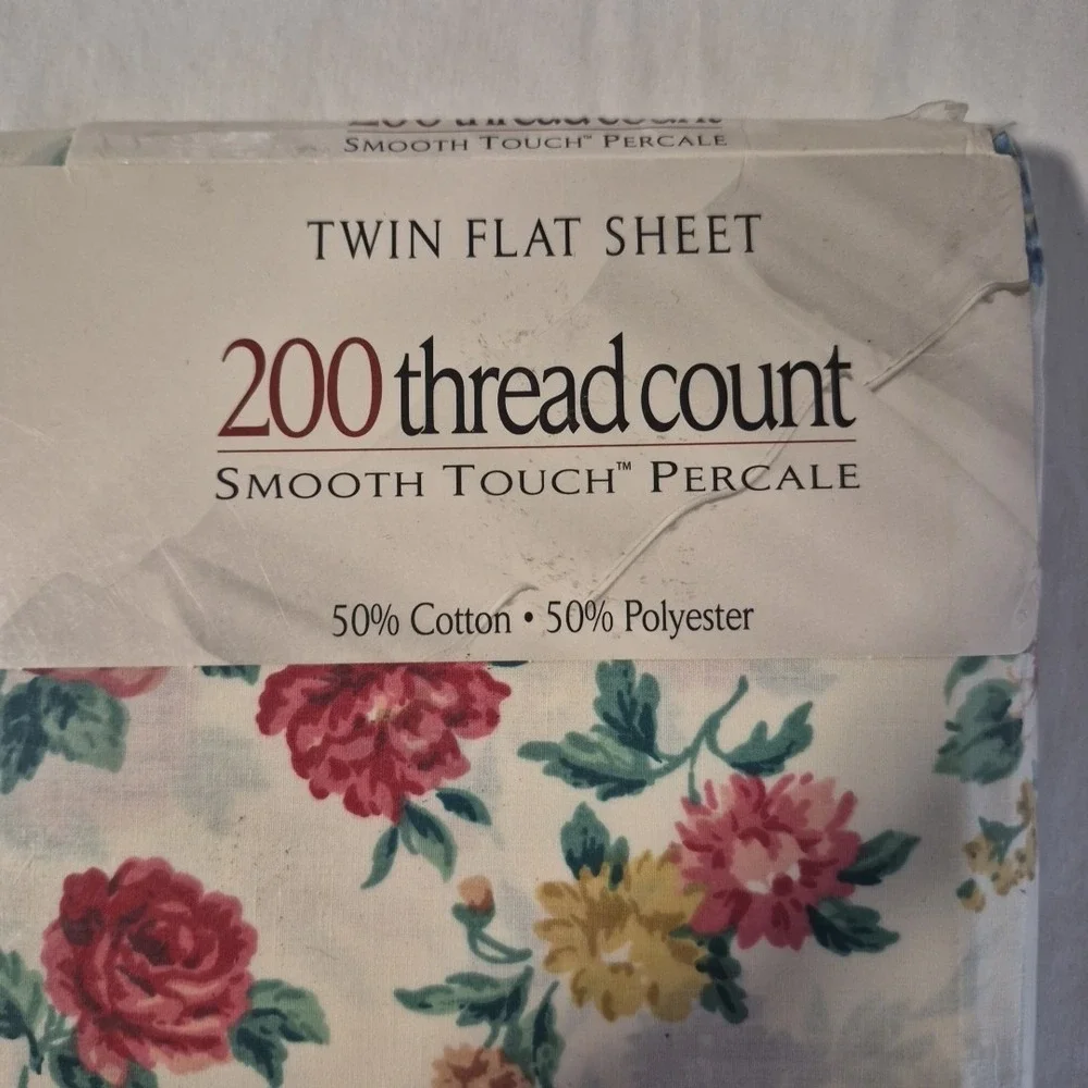 NOS JCP Home Collection Twin Flat Sheet Floral 50/50 Cotton Poly ‎ Percale 66x96